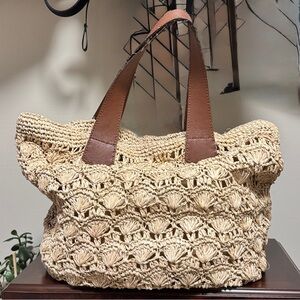 Rafia Woven Tan Tote Bag